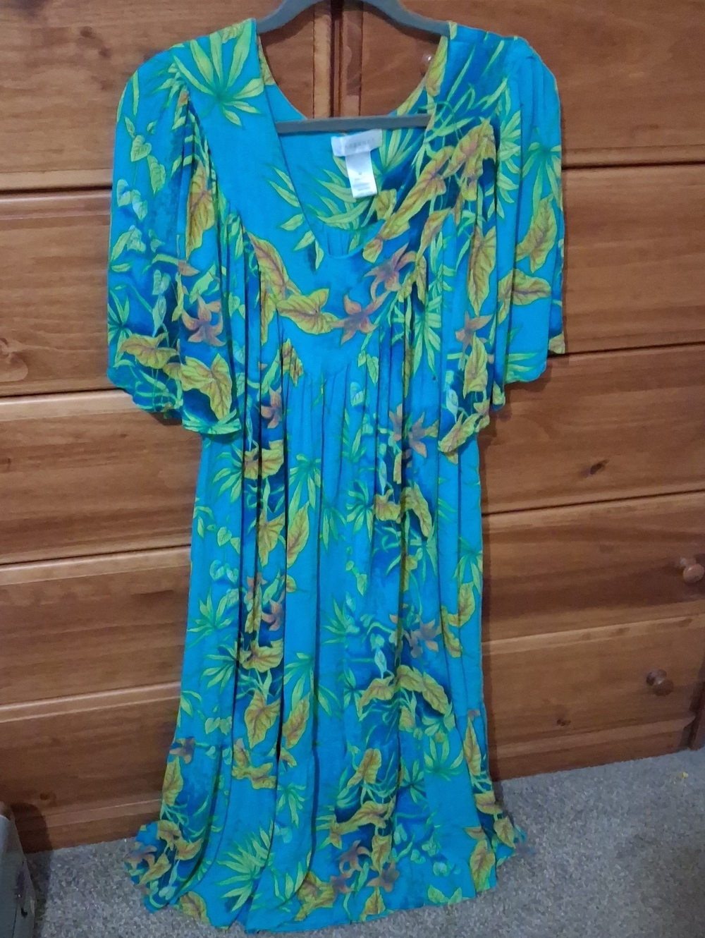 Csbernet Teal Floral  Maxi Lounge  Dress / Moo Moo - Women Sz MEDIUM